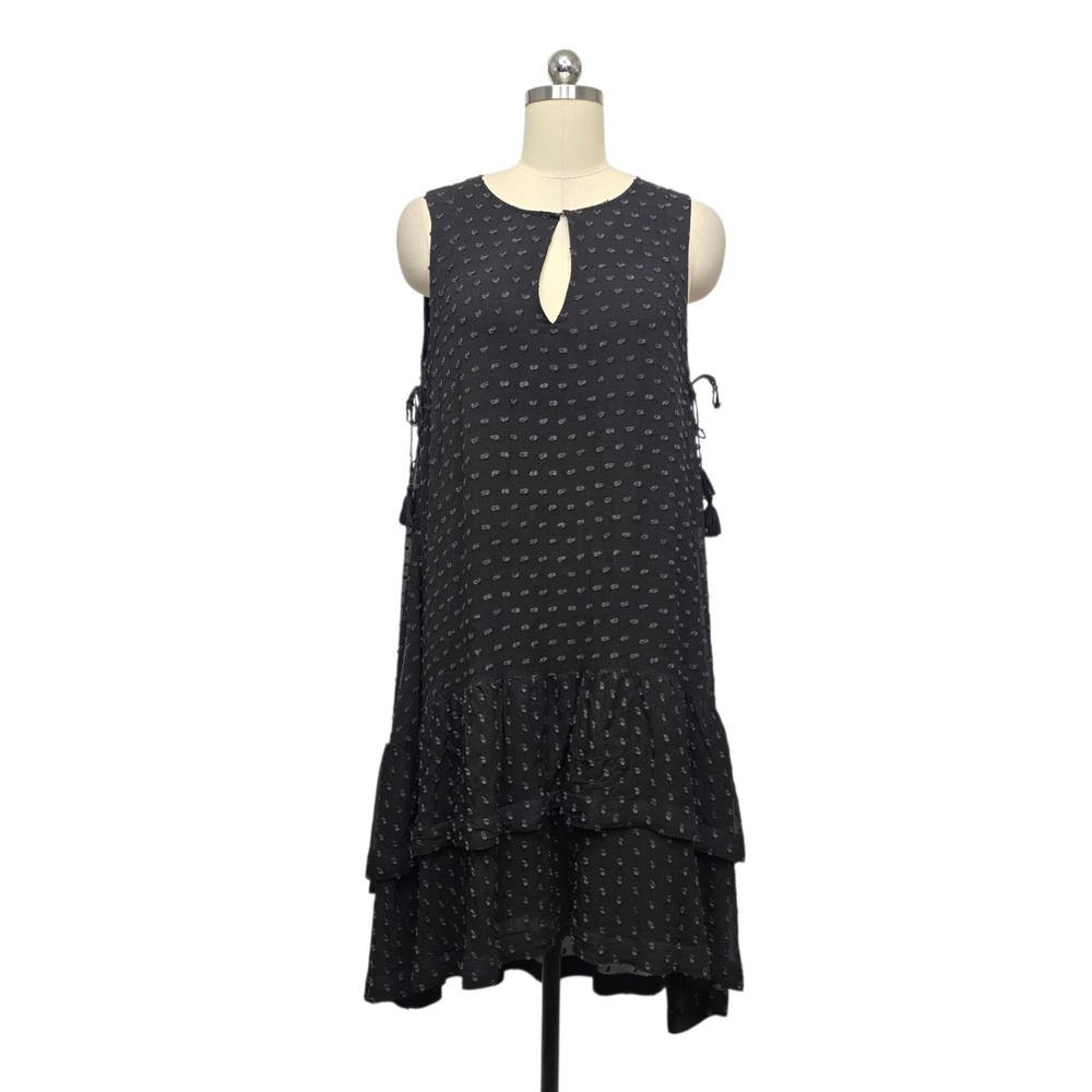 Scotch & Soda Maison Scotch Black Silk Blend Clip Dot Tiered Tassel Dress Size 3